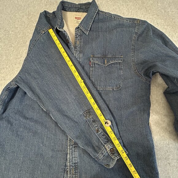 Vintage Levis Jacket Men's XXL Blue Denim Sherpa Lined Shirt Shacket Y2K - Picture 9 of 13